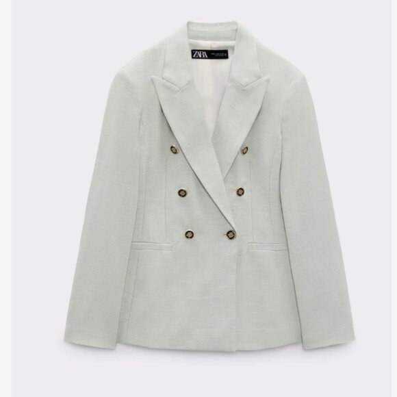 Zara Double Breasted Blazer Light Green Jacket - Picture 4 of 8